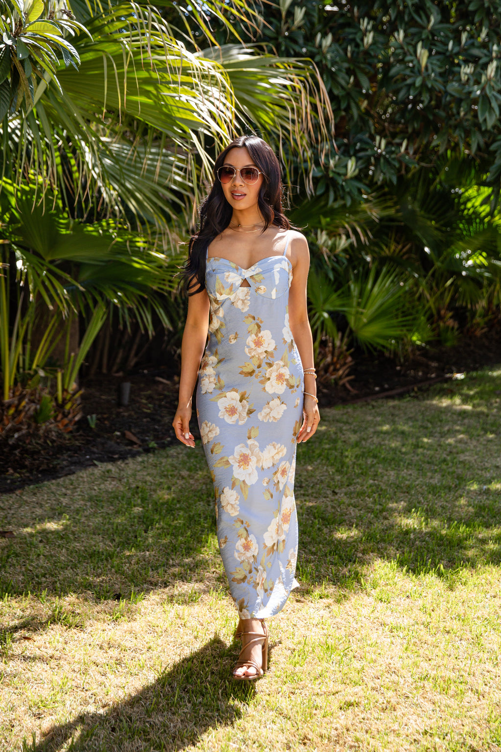 Magnolia Dream Light Blue Floral Maxi Dress