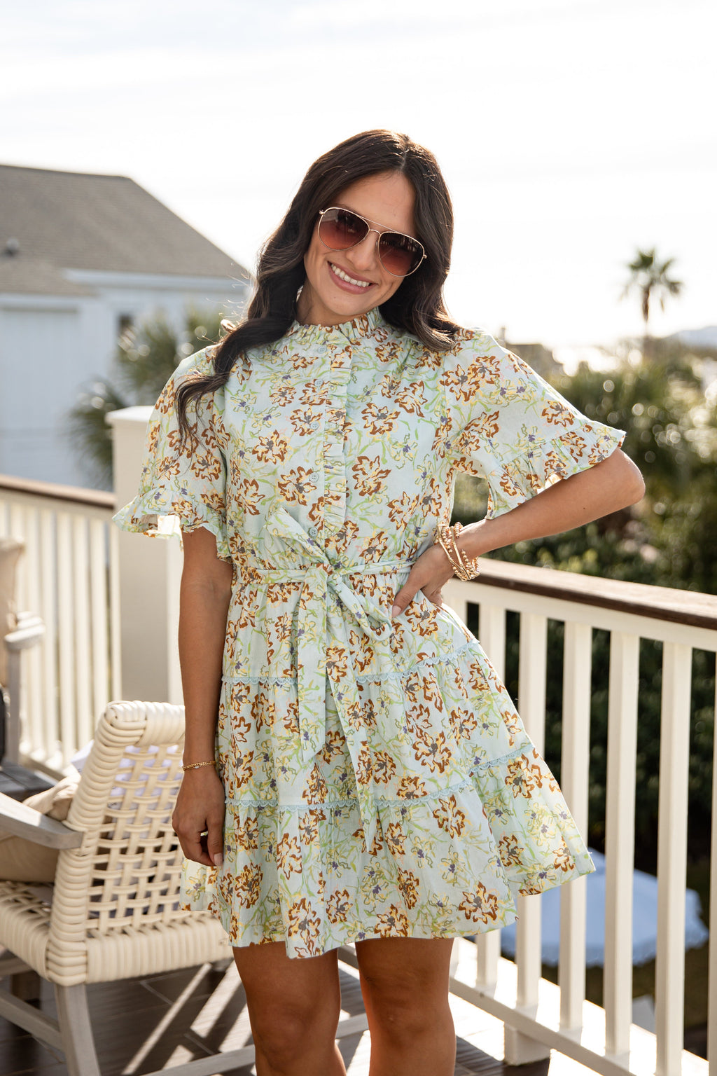 Spring Story Light Blue Floral Mini Dress