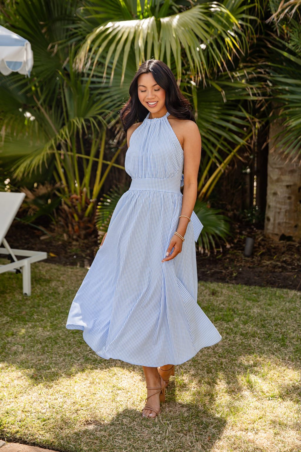 Precious Moments Blue Gingham Midi Dress