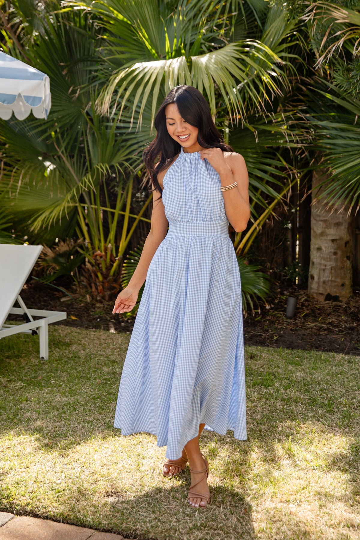 Precious Moments Blue Gingham Midi Dress