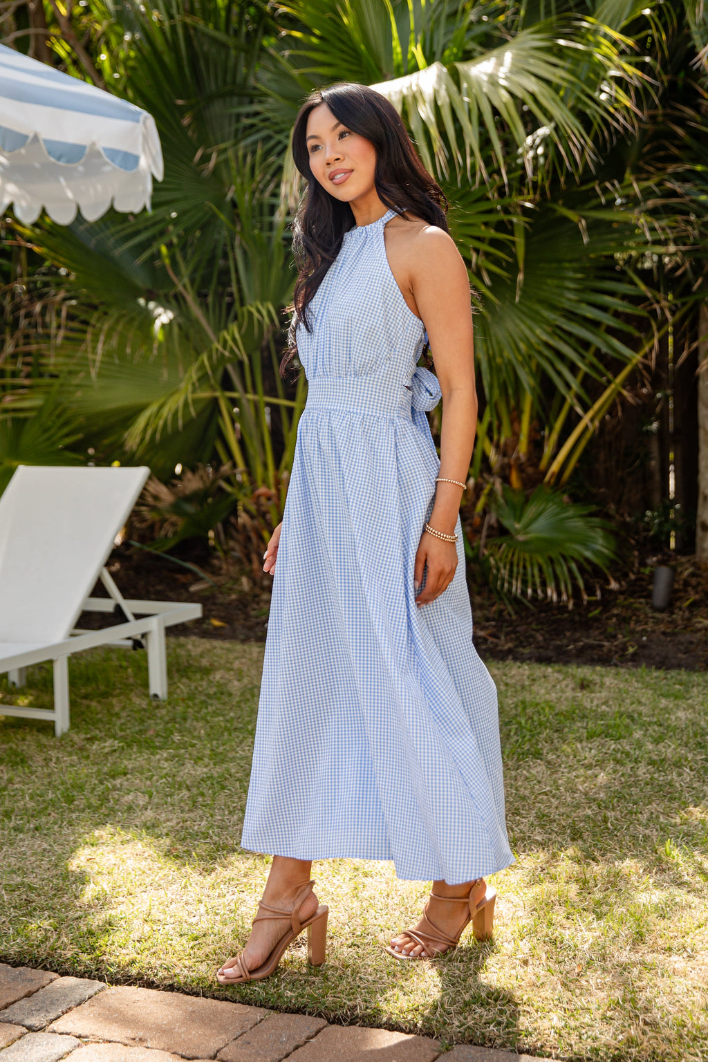 Precious Moments Blue Gingham Midi Dress