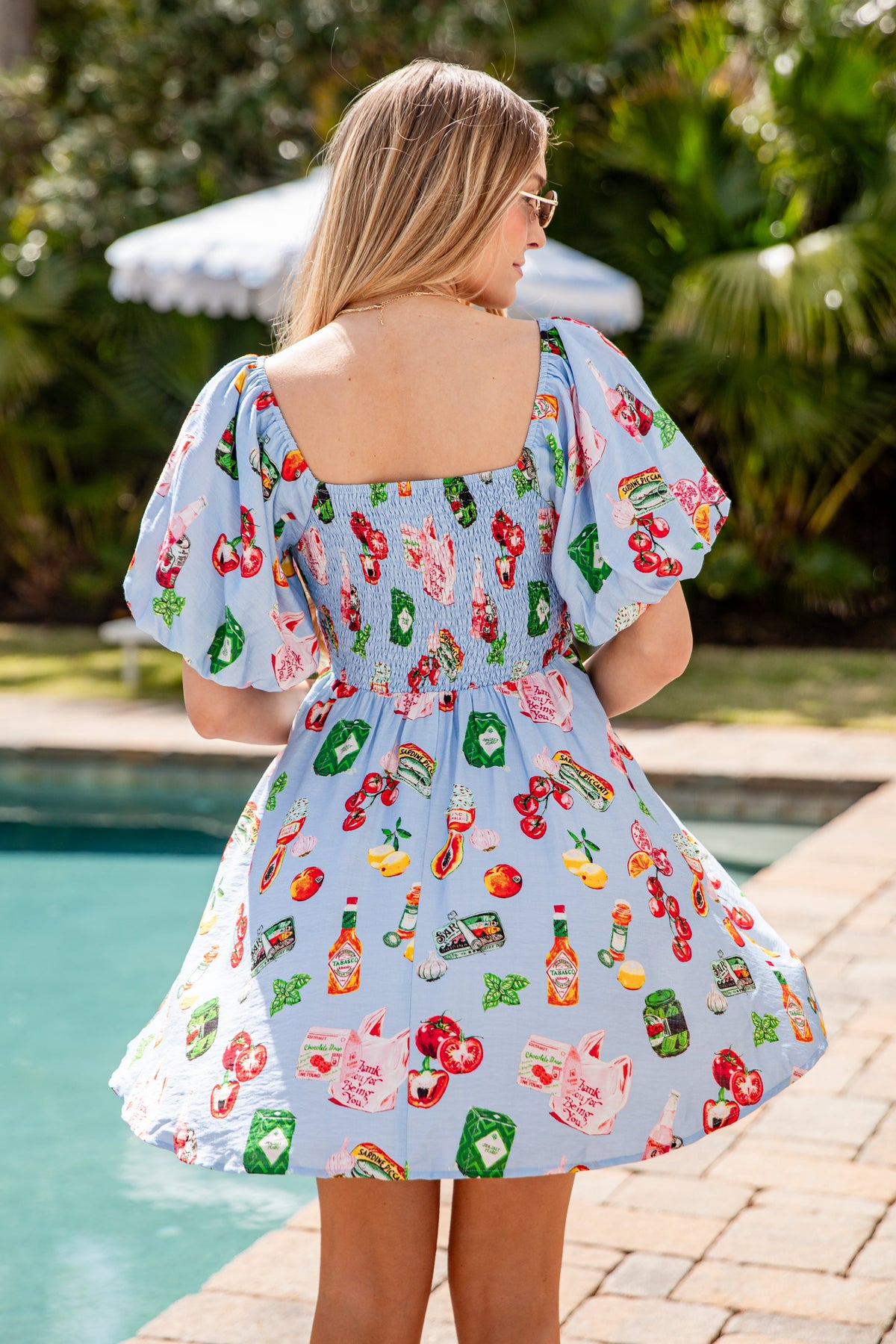 Capri Picnic Light Blue Print Mini Dress
