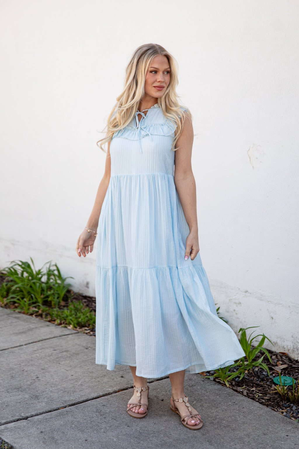 Long Time No See Light Blue Tiered Maxi Dress