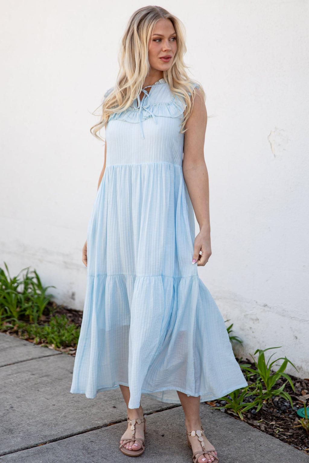 Long Time No See Light Blue Tiered Maxi Dress