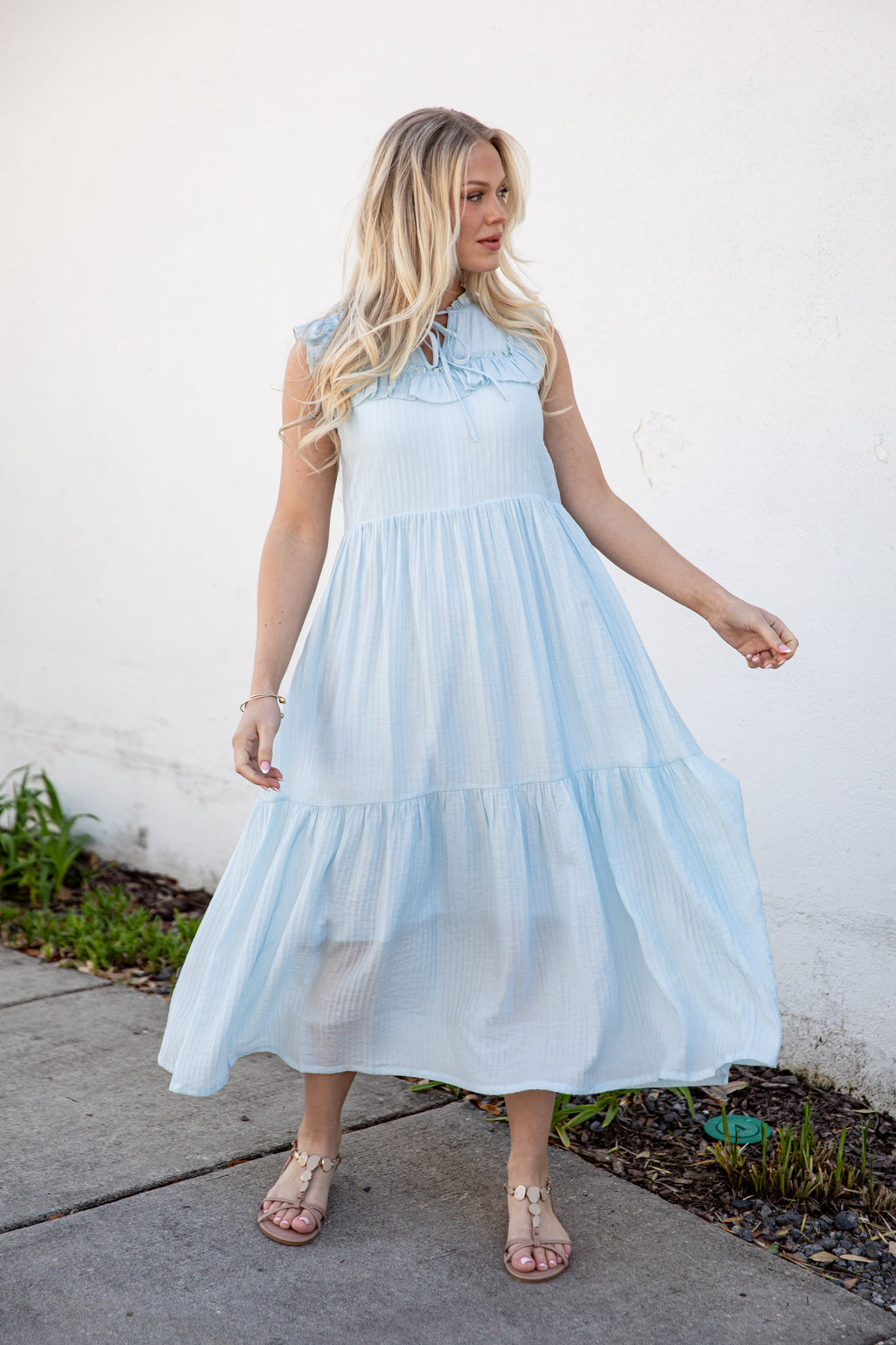 Long Time No See Light Blue Tiered Maxi Dress
