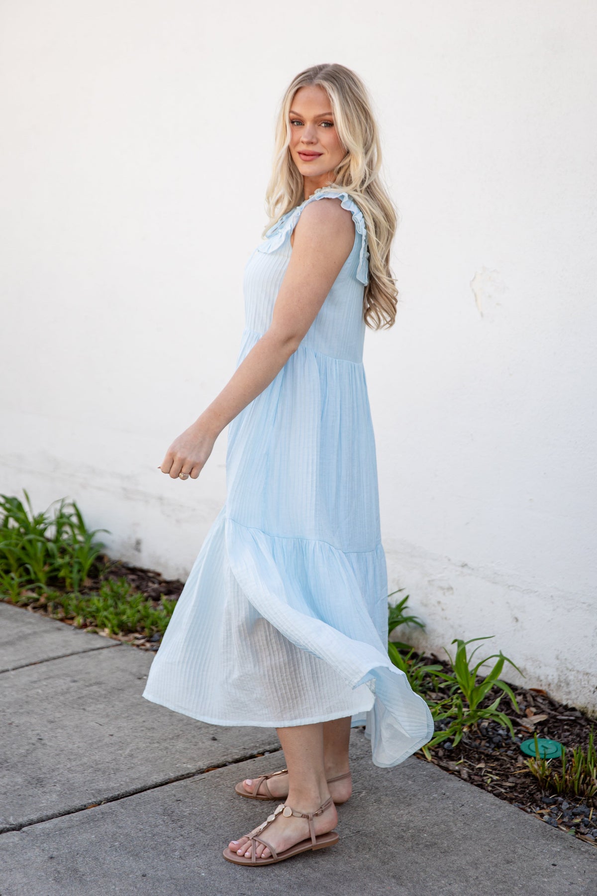 Long Time No See Light Blue Tiered Maxi Dress