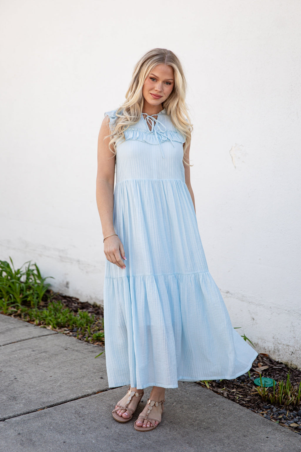 Long Time No See Light Blue Tiered Maxi Dress