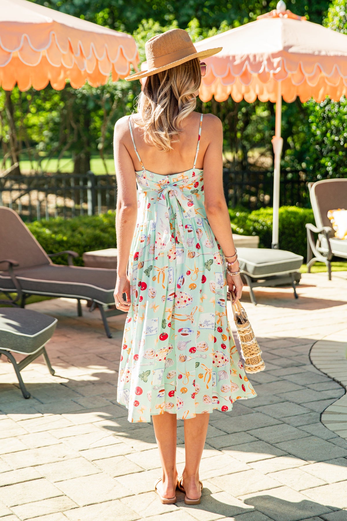 European Summer Mint Print Midi Dress