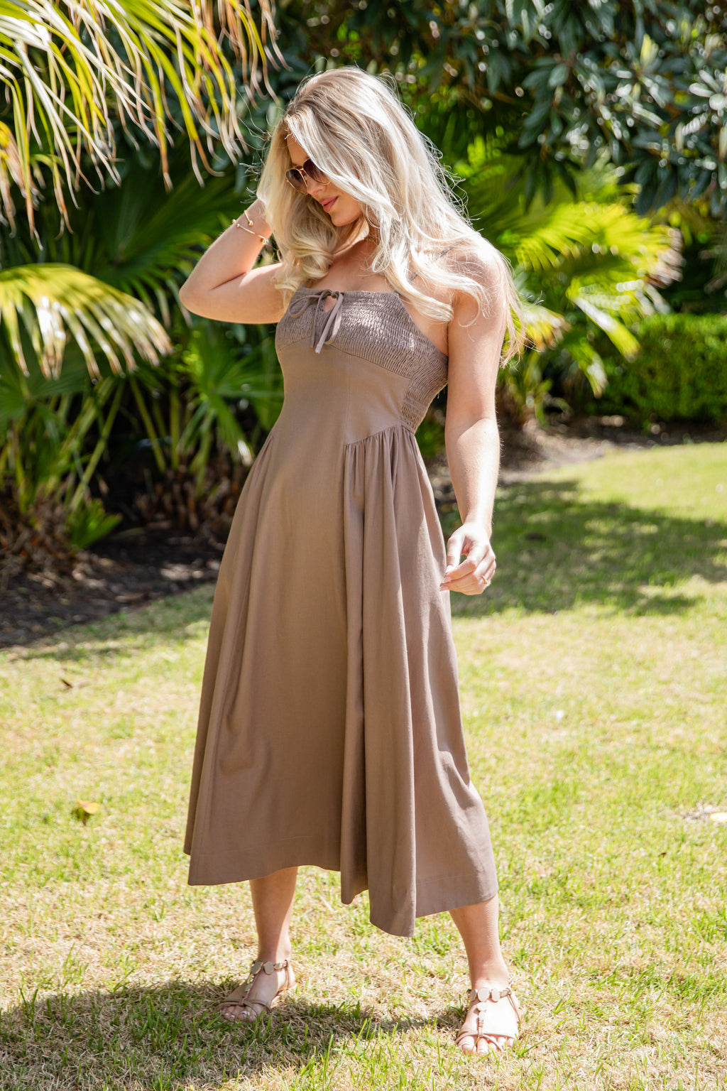 Hold This Moment Mocha Smocked Maxi Dress