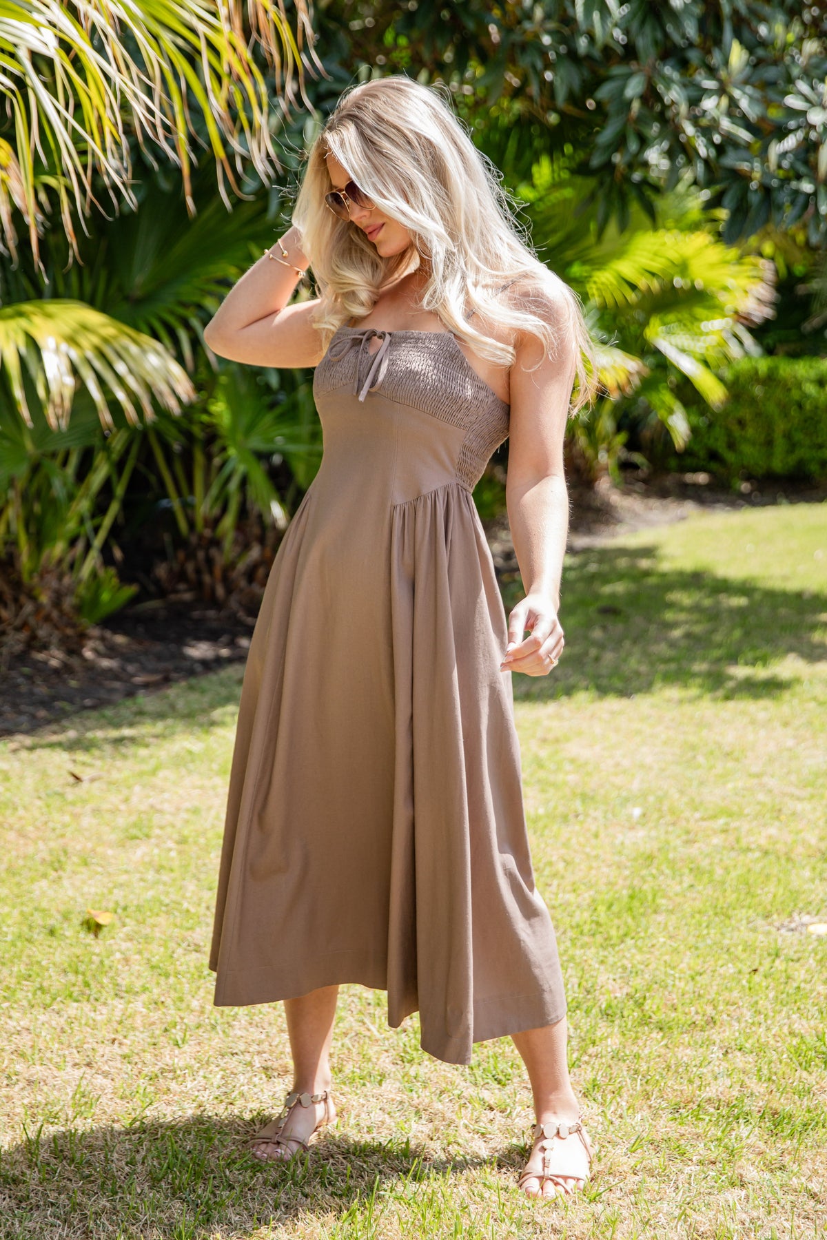 Hold This Moment Mocha Smocked Maxi Dress