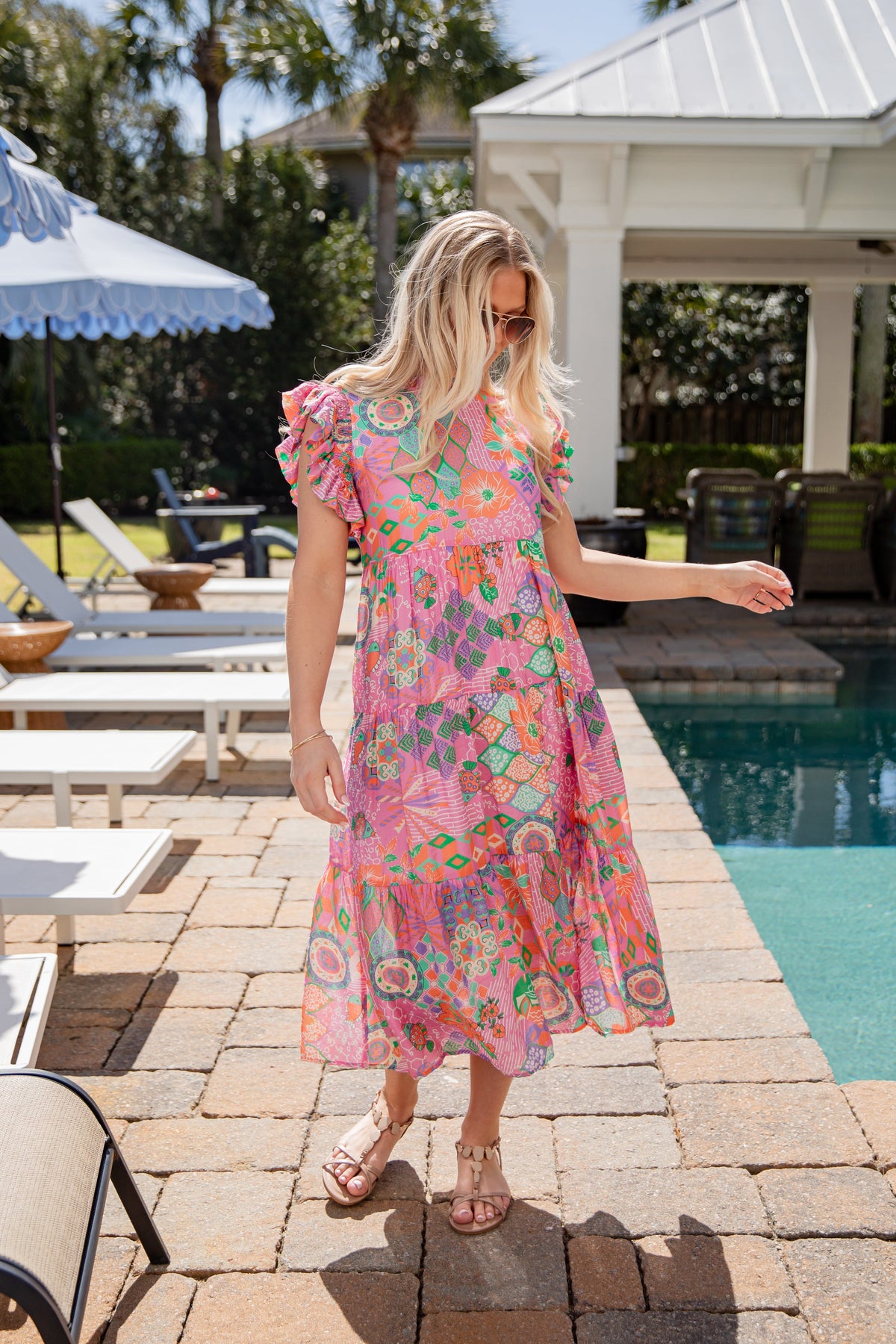 Sunny Attraction Printed Tiered Maxi Dress