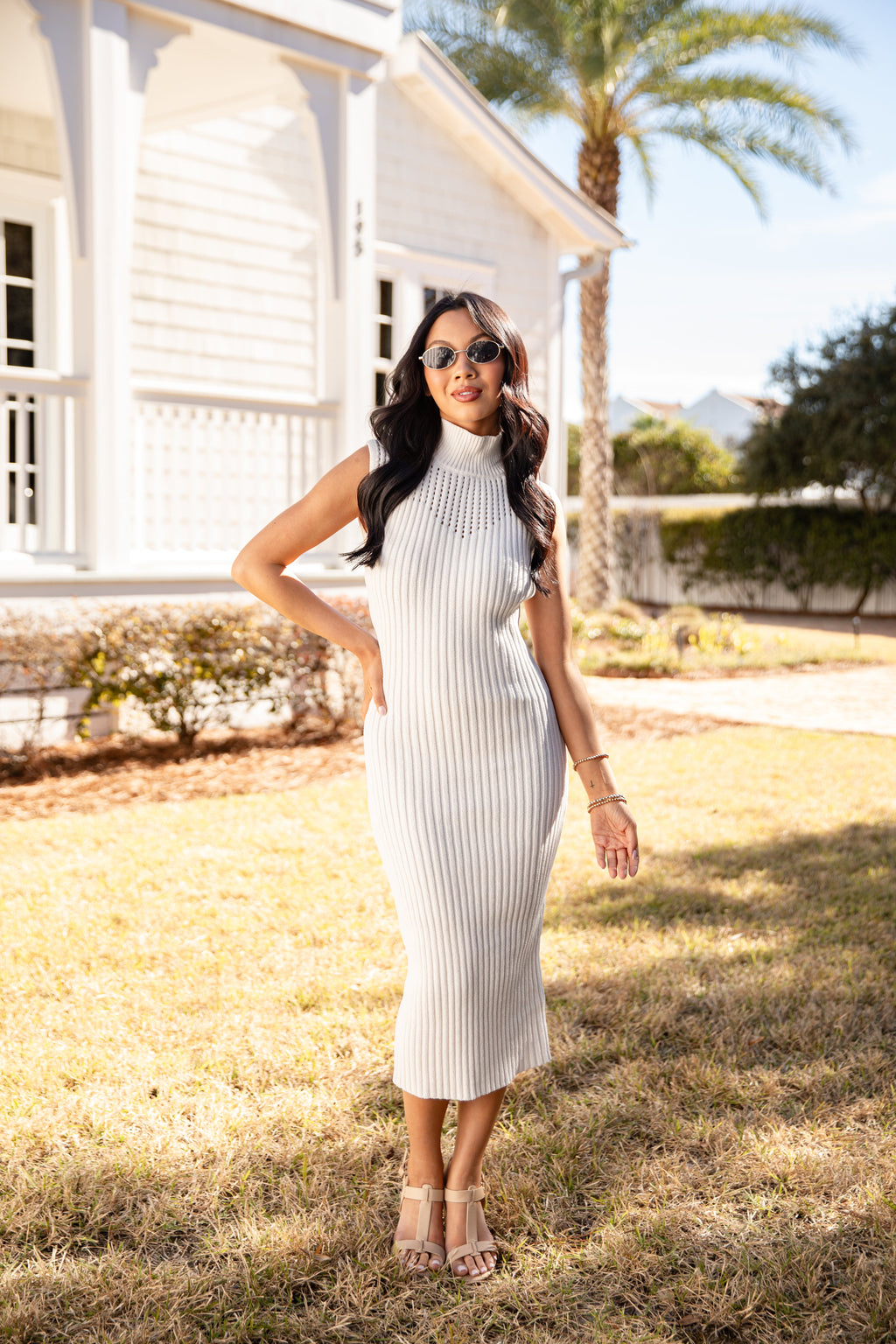 FINAL SALE - Quiet Confidence Ribbed Off White Midi Dress
