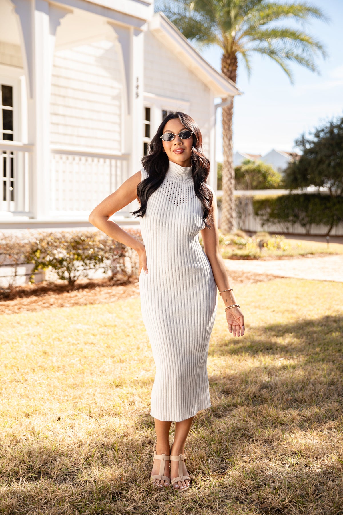 FINAL SALE - Quiet Confidence Ribbed Off White Midi Dress