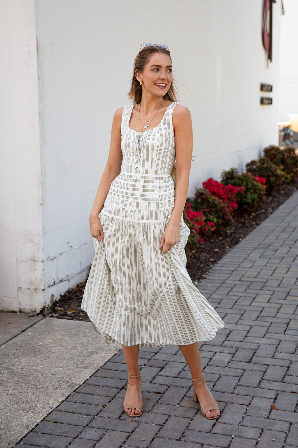 Seaside Stroll Striped Olive Maxi Dress