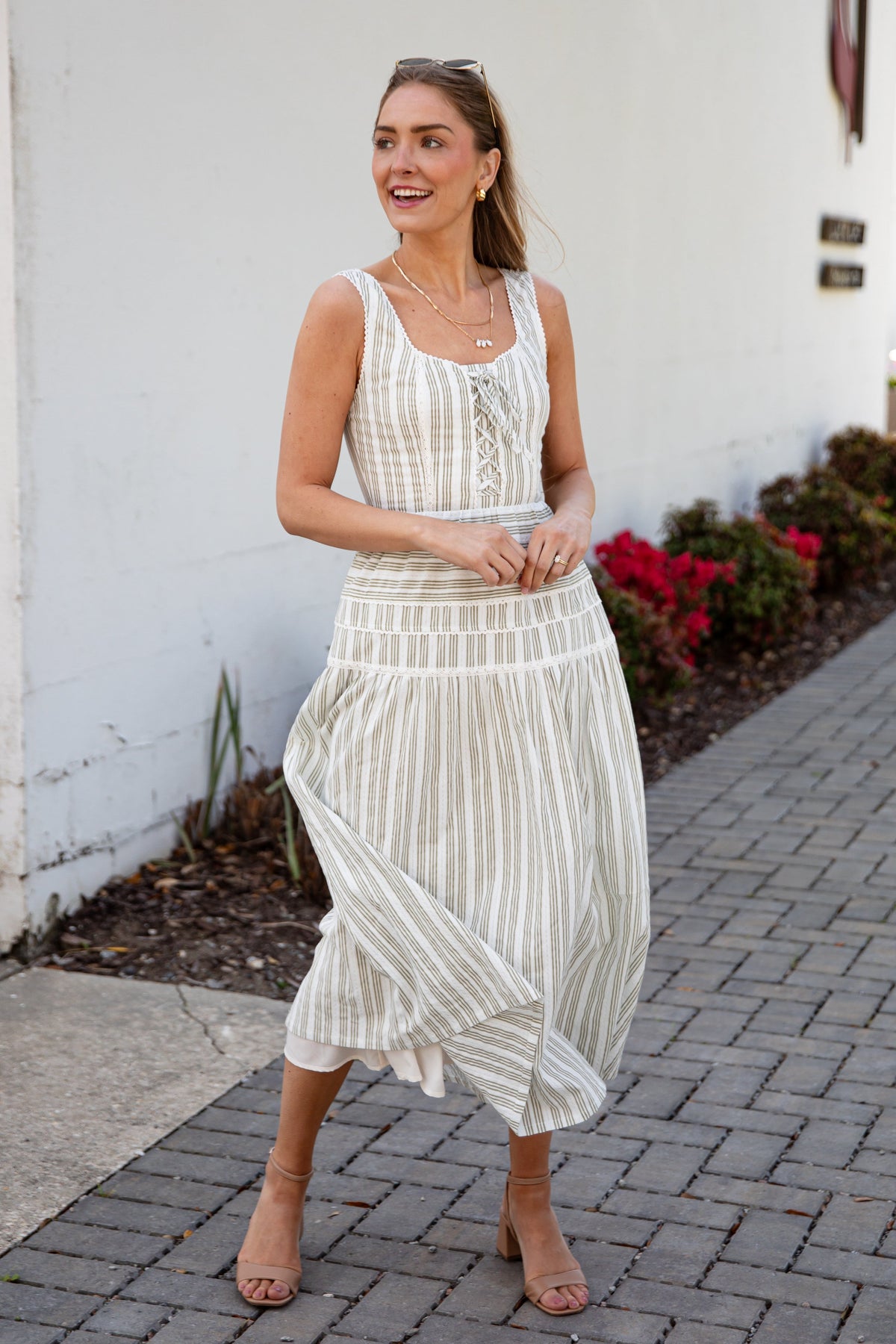 Seaside Stroll Striped Olive Maxi Dress