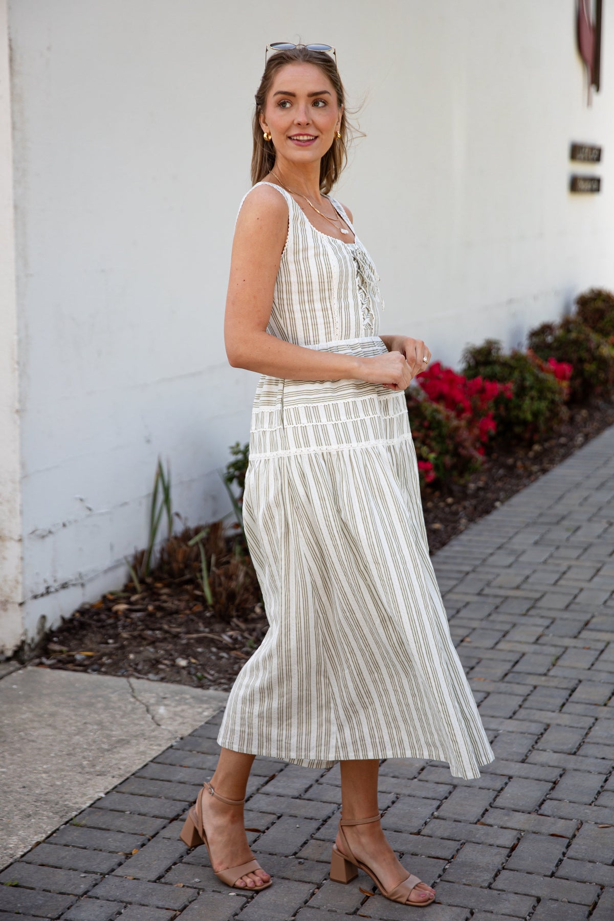 Seaside Stroll Striped Olive Maxi Dress