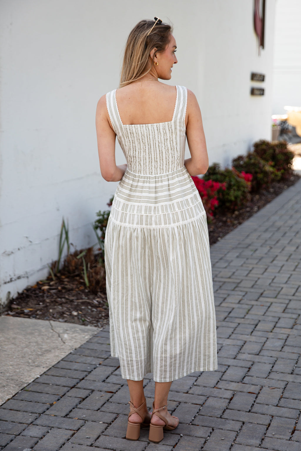 Seaside Stroll Striped Olive Maxi Dress