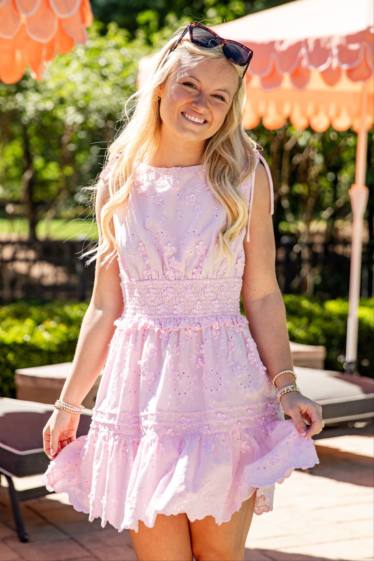 Effortless Icon Pink Eyelet Mini Dress