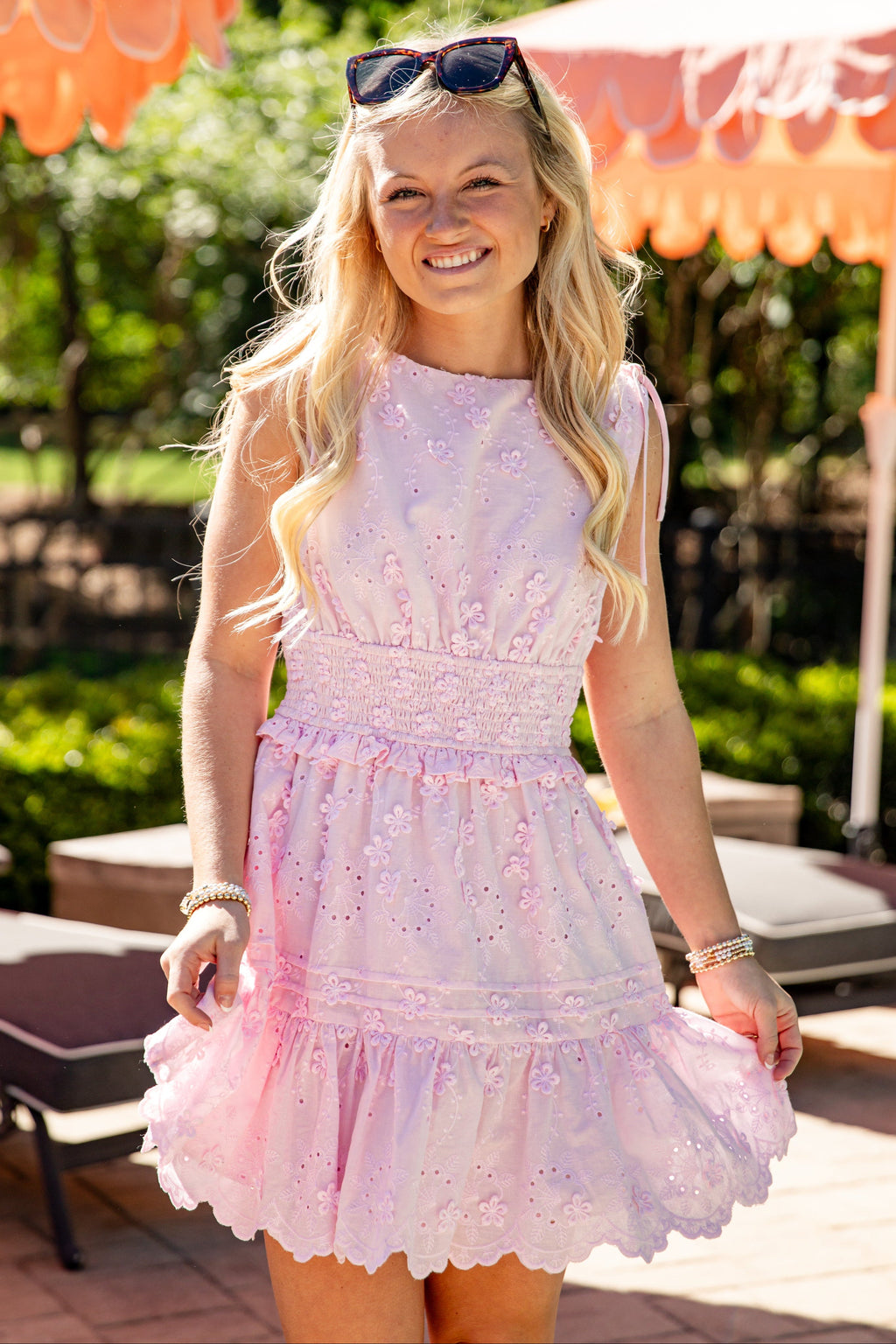 Effortless Icon Pink Eyelet Mini Dress