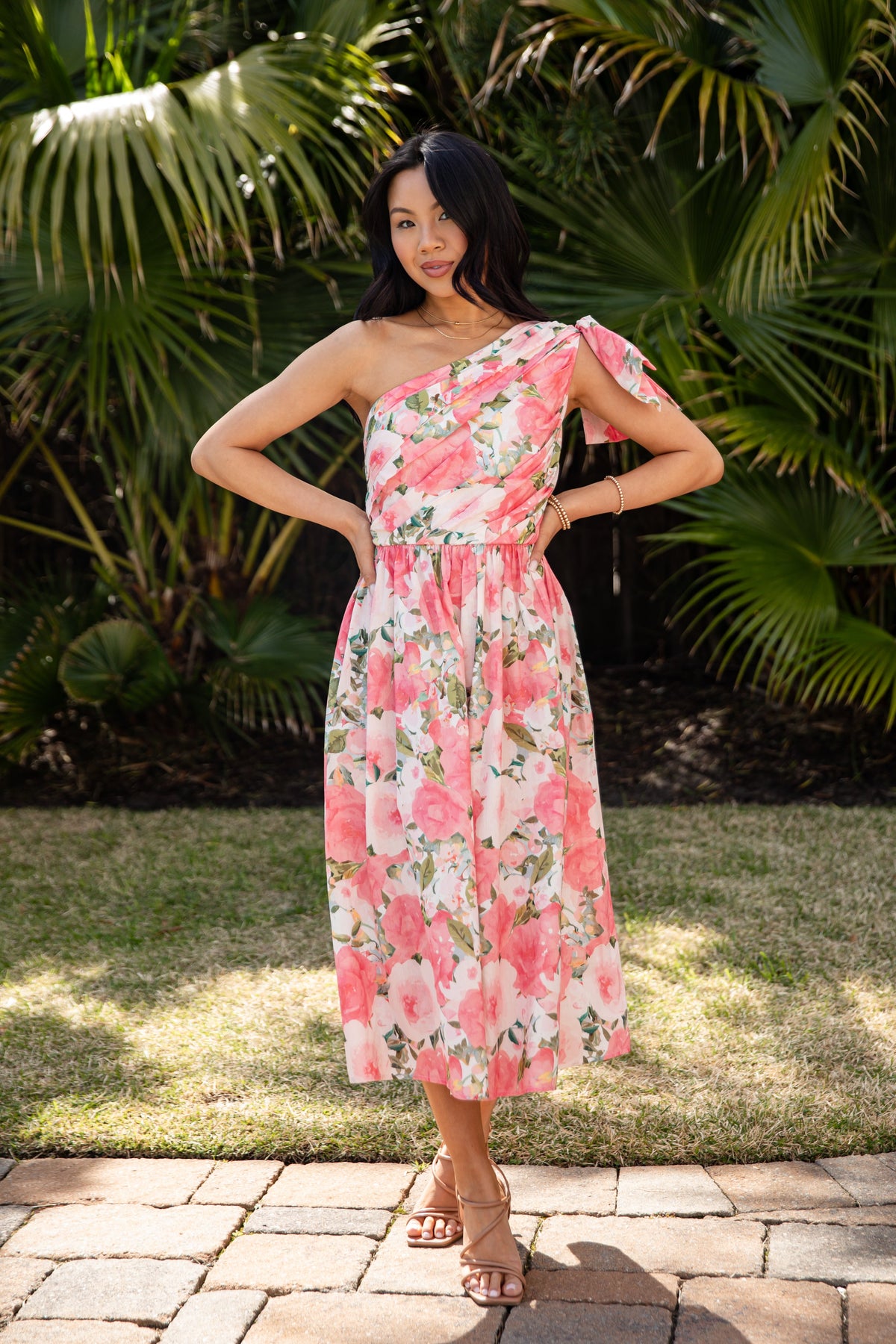 Lighthouse Love Pink Floral Midi Dress