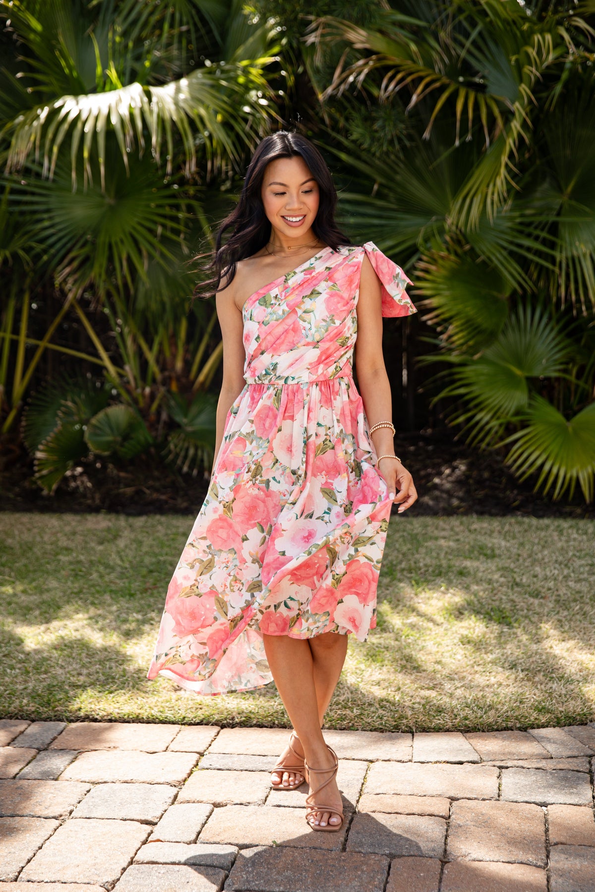 Lighthouse Love Pink Floral Midi Dress
