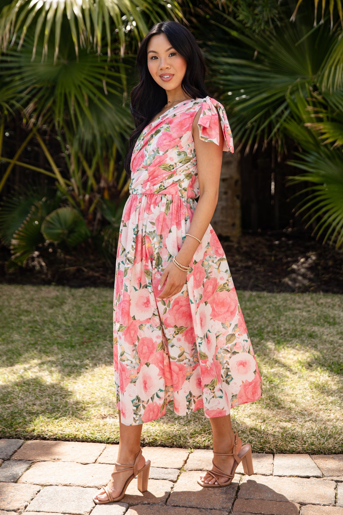 Lighthouse Love Pink Floral Midi Dress