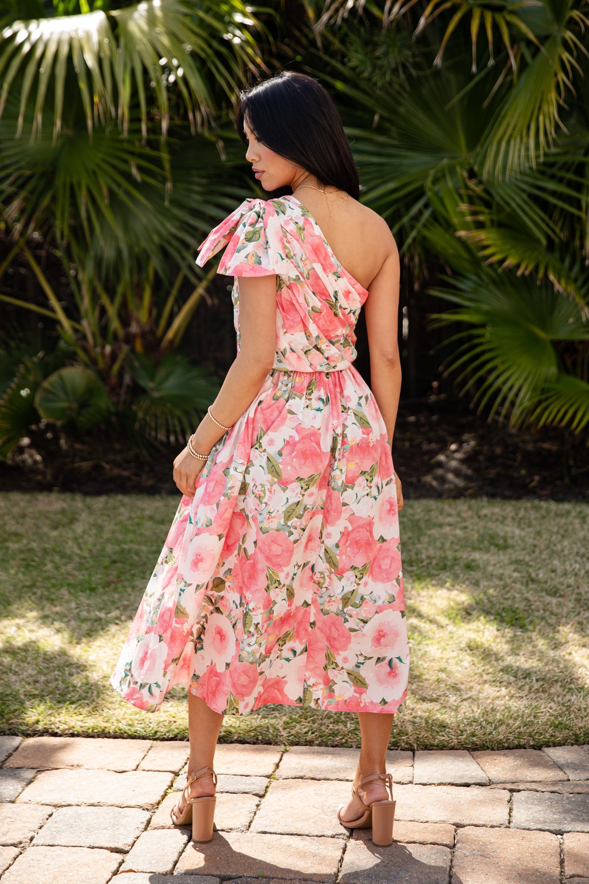 Lighthouse Love Pink Floral Midi Dress
