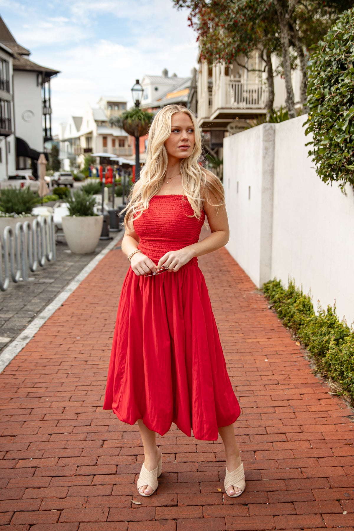 FINAL SALE - Scarlet Siren Bubble Hem Red Midi Dress
