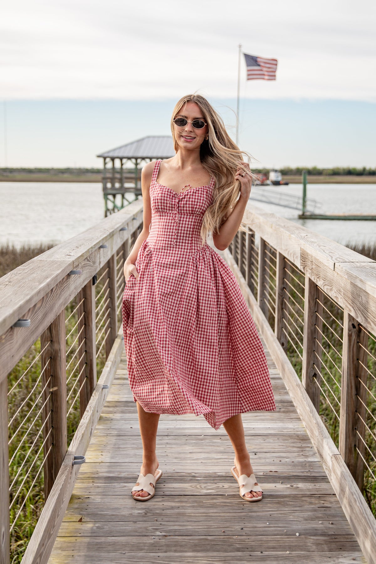 Sweet Cherry Red Plaid Midi Dress