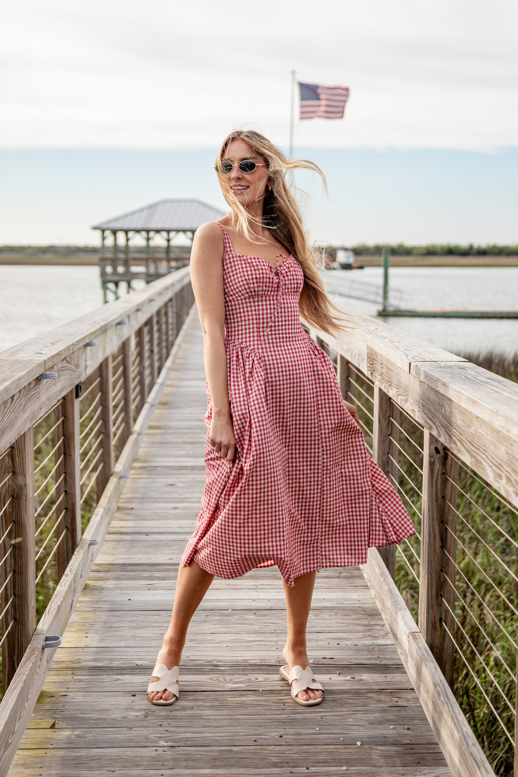 Sweet Cherry Red Plaid Midi Dress