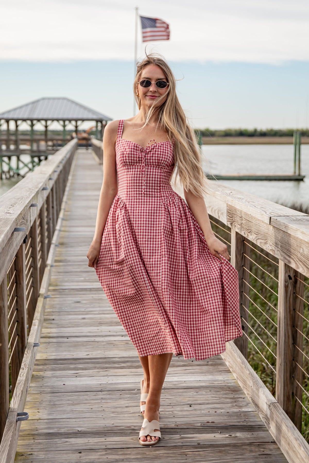 Sweet Cherry Red Plaid Midi Dress