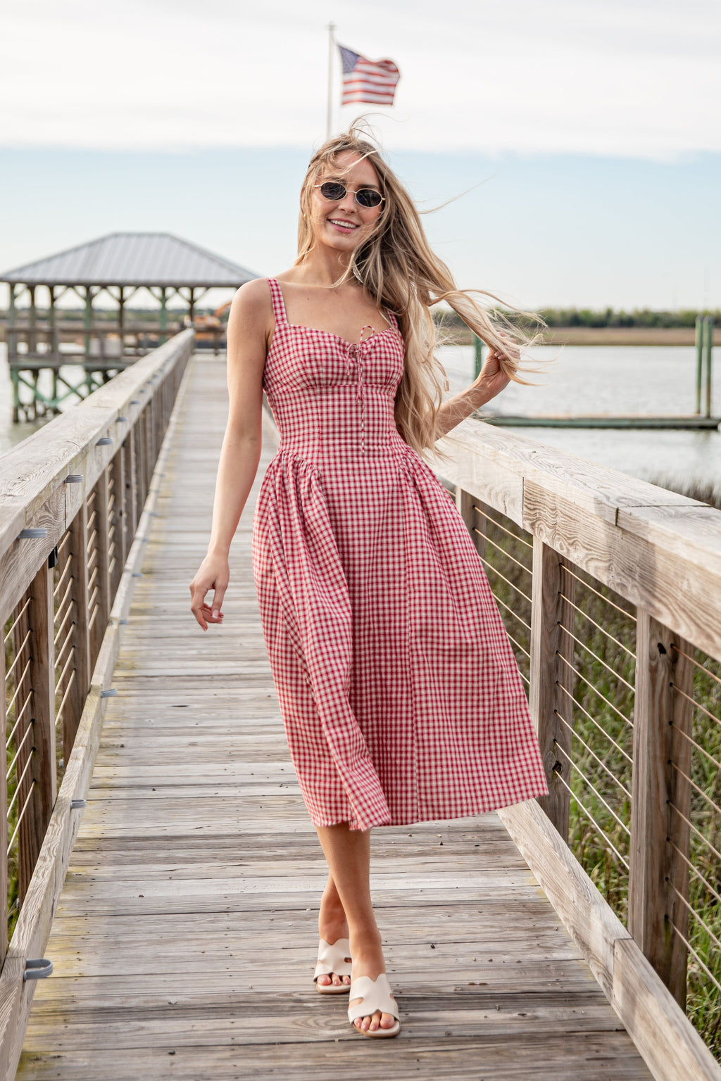 Sweet Cherry Red Plaid Midi Dress