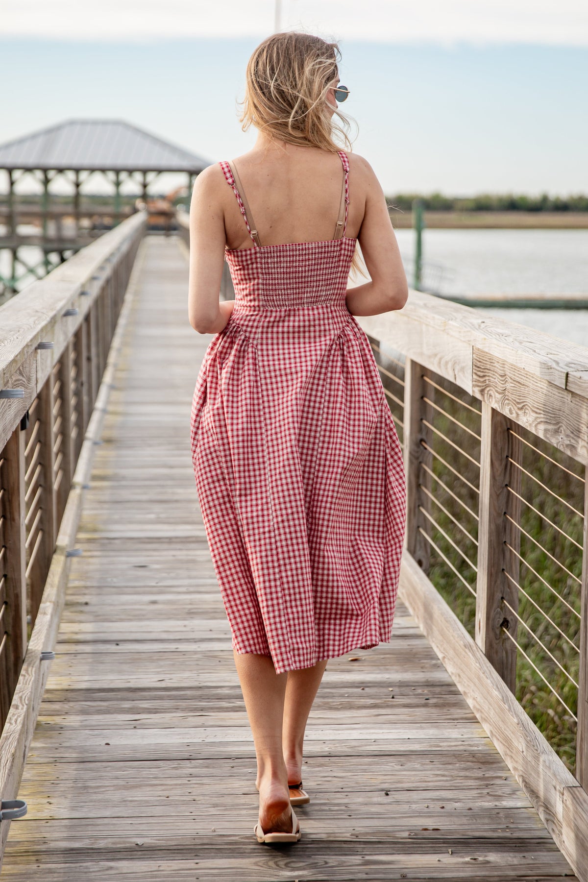 Sweet Cherry Red Plaid Midi Dress