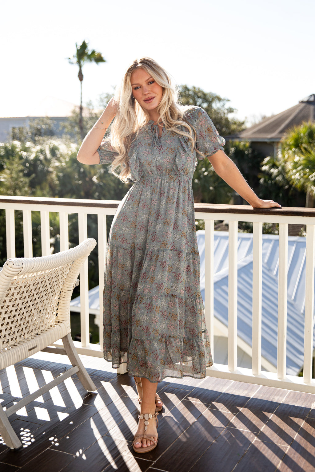 FINAL SALE - Whispering Meadow Sage Floral Midi Dress