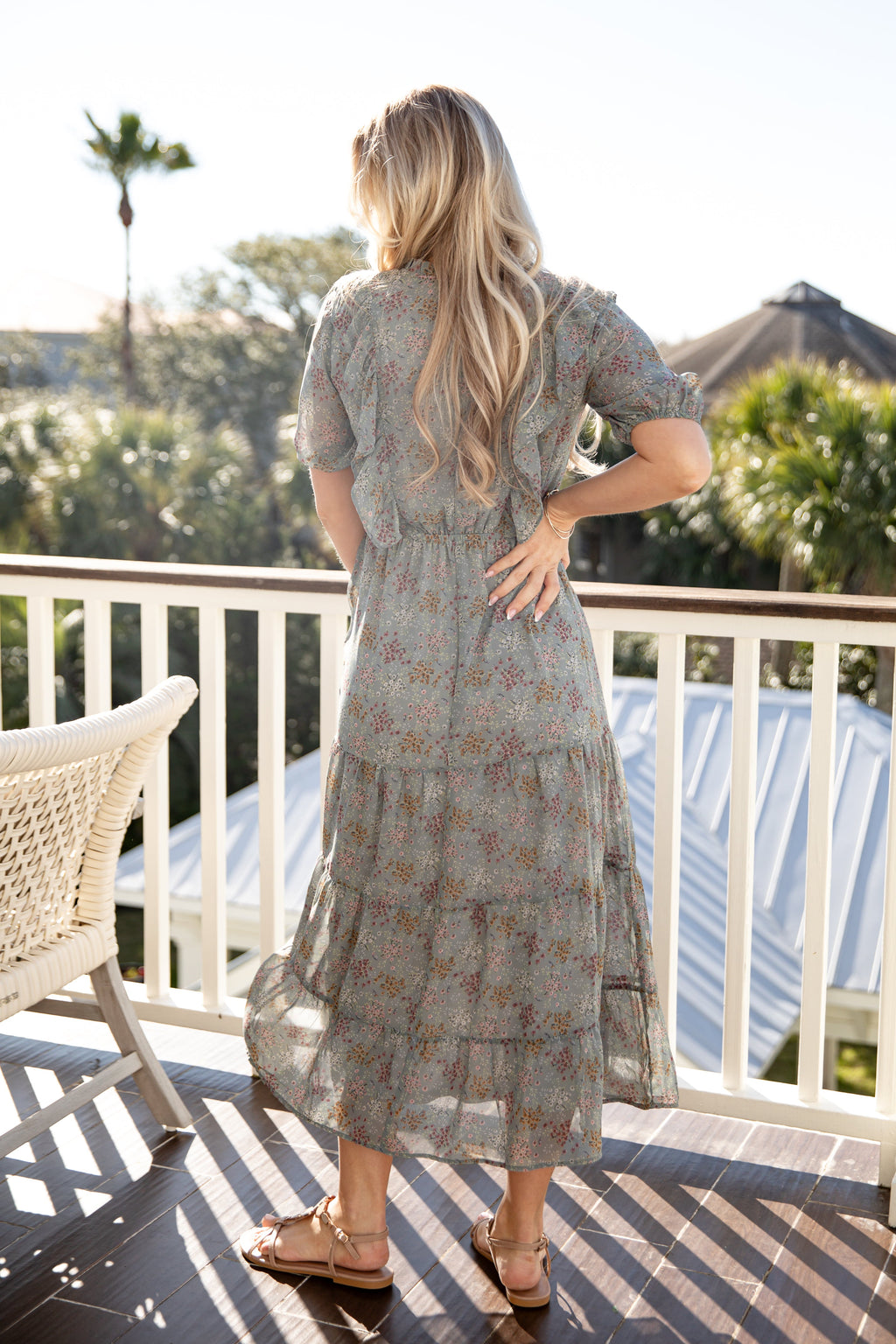 FINAL SALE - Whispering Meadow Sage Floral Midi Dress