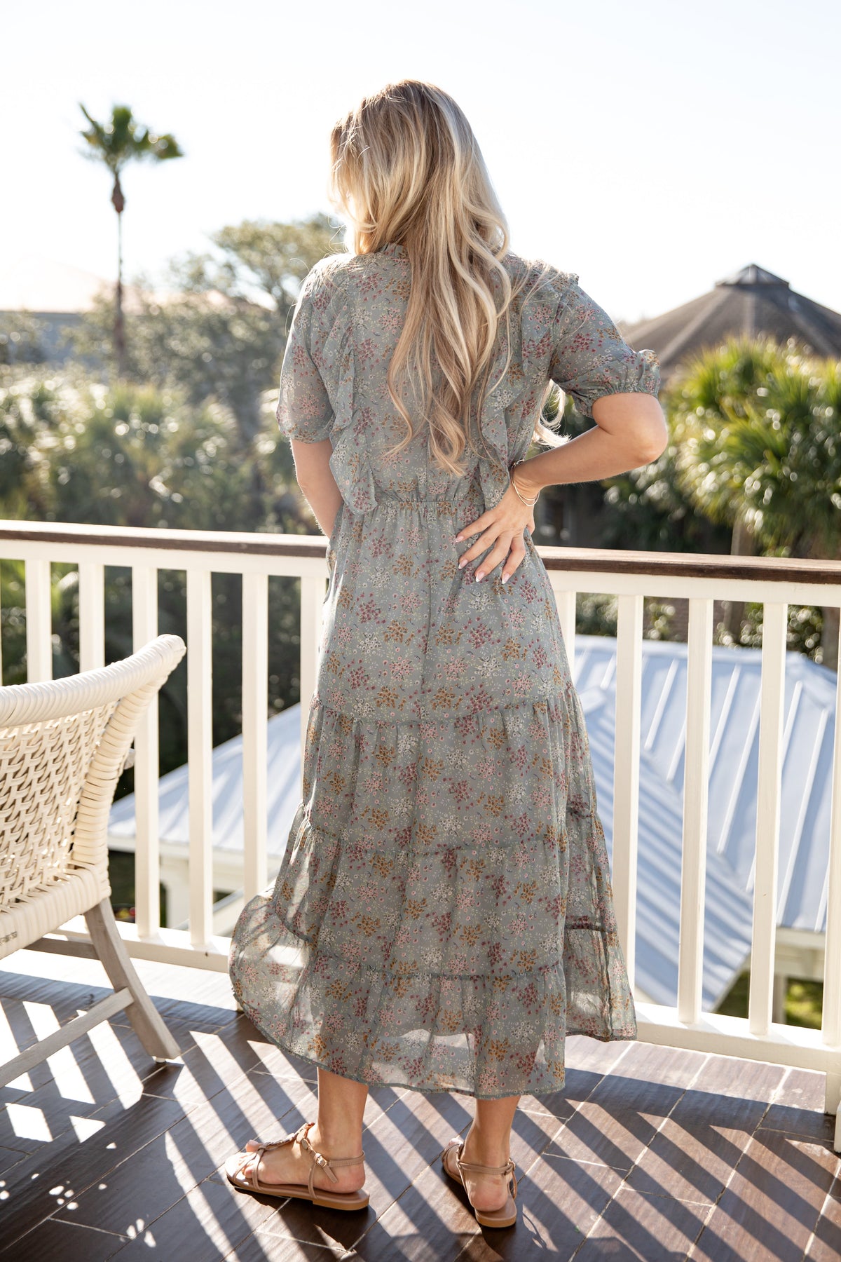 FINAL SALE - Whispering Meadow Sage Floral Midi Dress