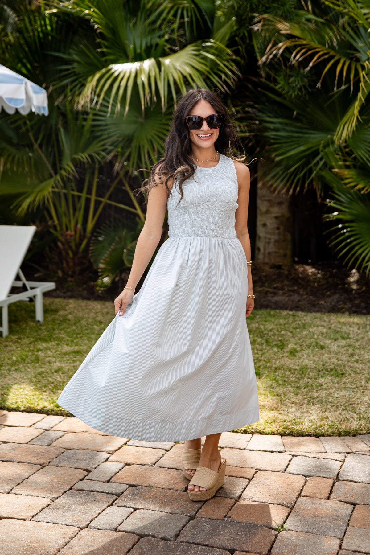 Sweet Serenity Stripe Smocked Midi Dress