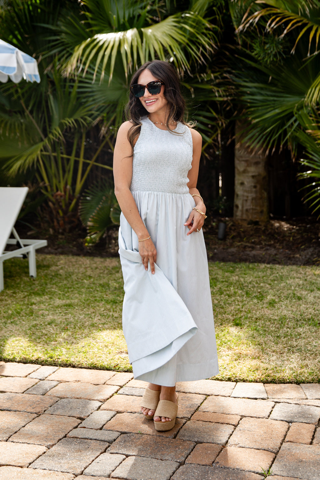 Sweet Serenity Stripe Smocked Midi Dress