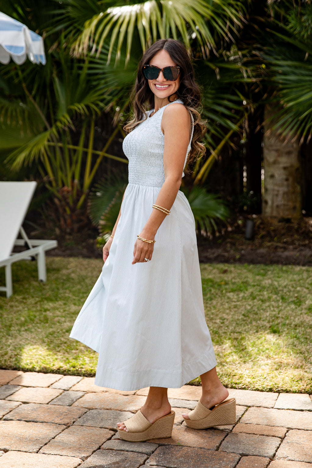 Sweet Serenity Stripe Smocked Midi Dress