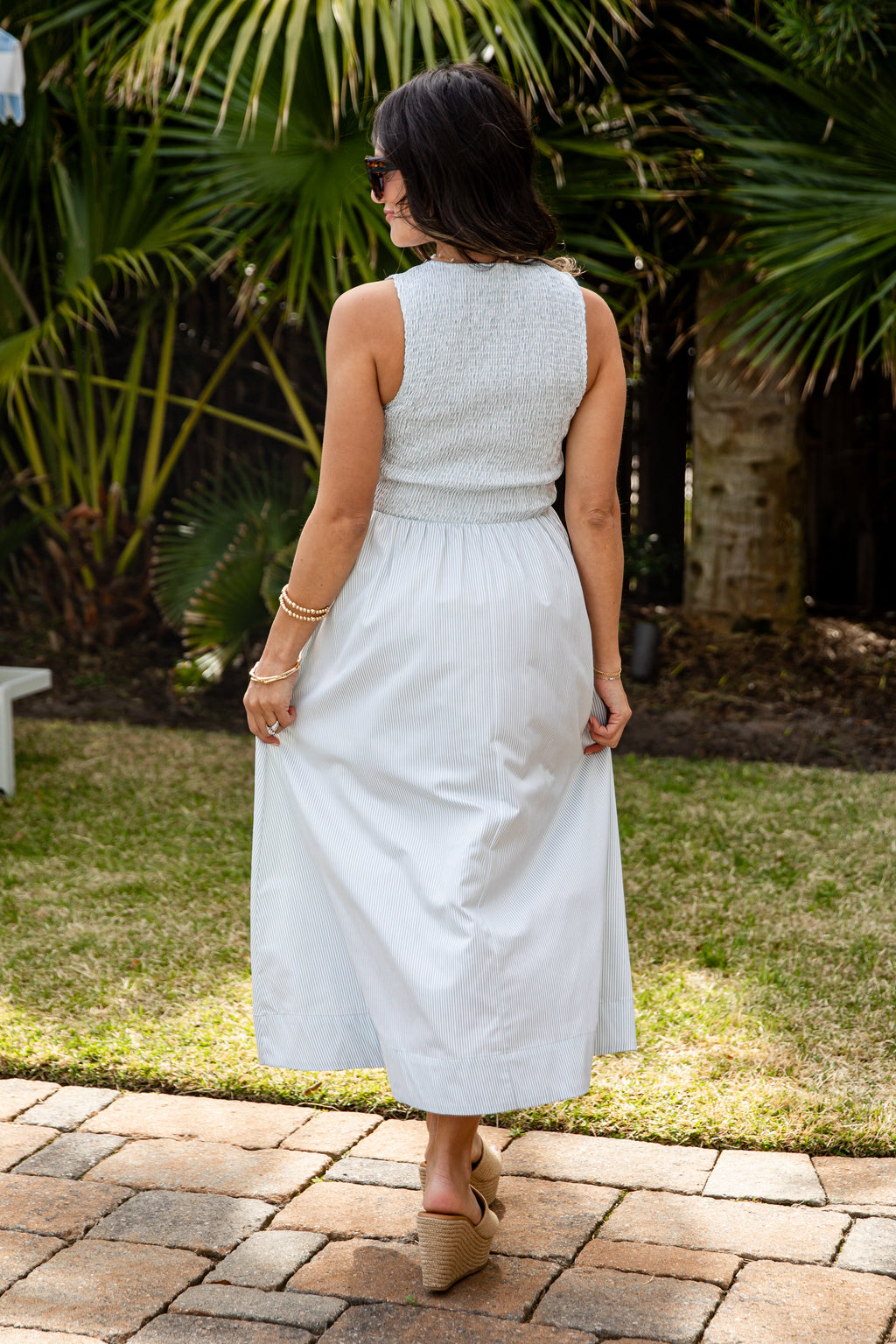 Sweet Serenity Stripe Smocked Midi Dress