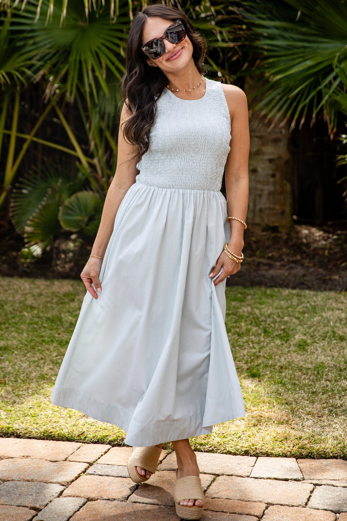 Sweet Serenity Stripe Smocked Midi Dress