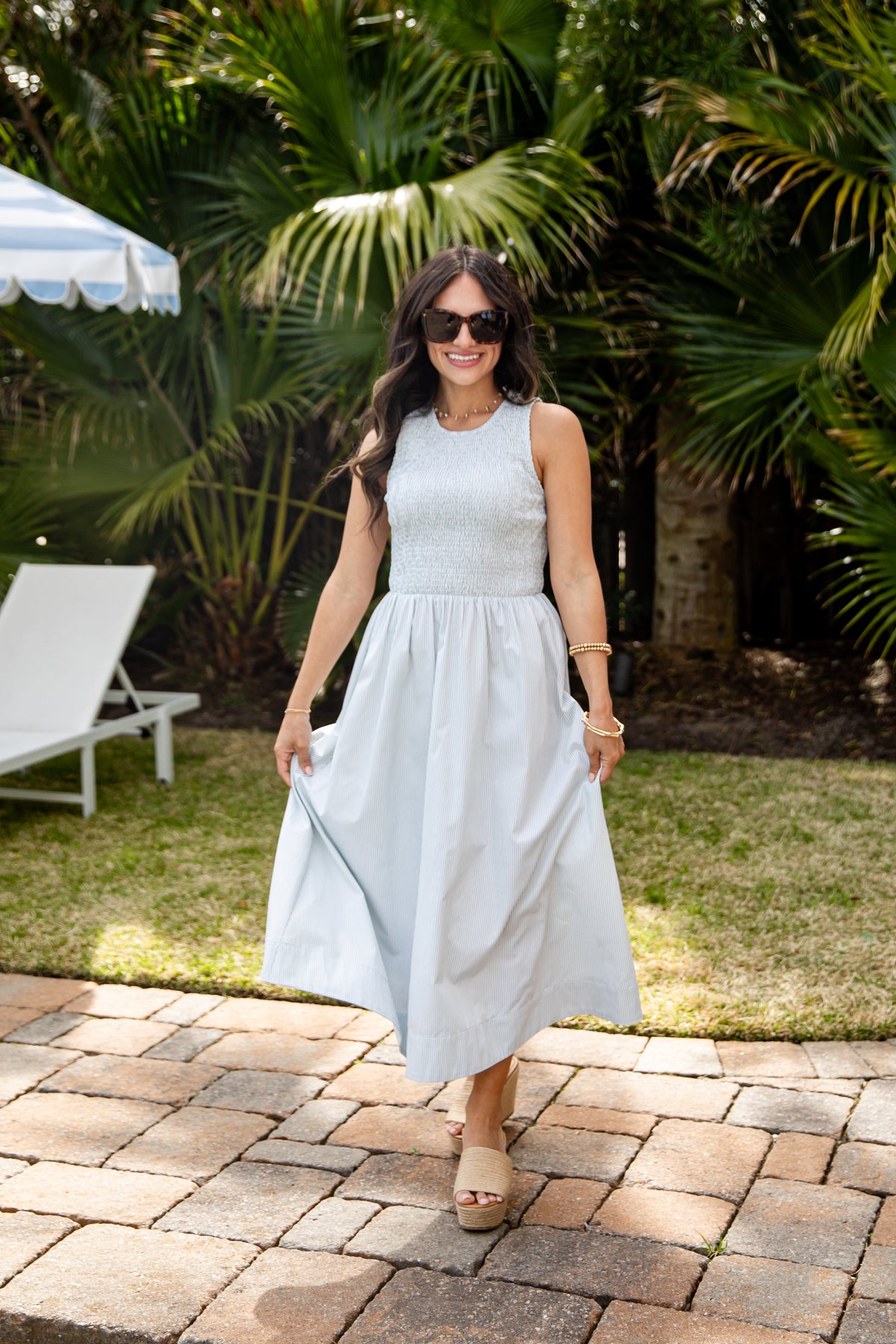 Sweet Serenity Stripe Smocked Midi Dress
