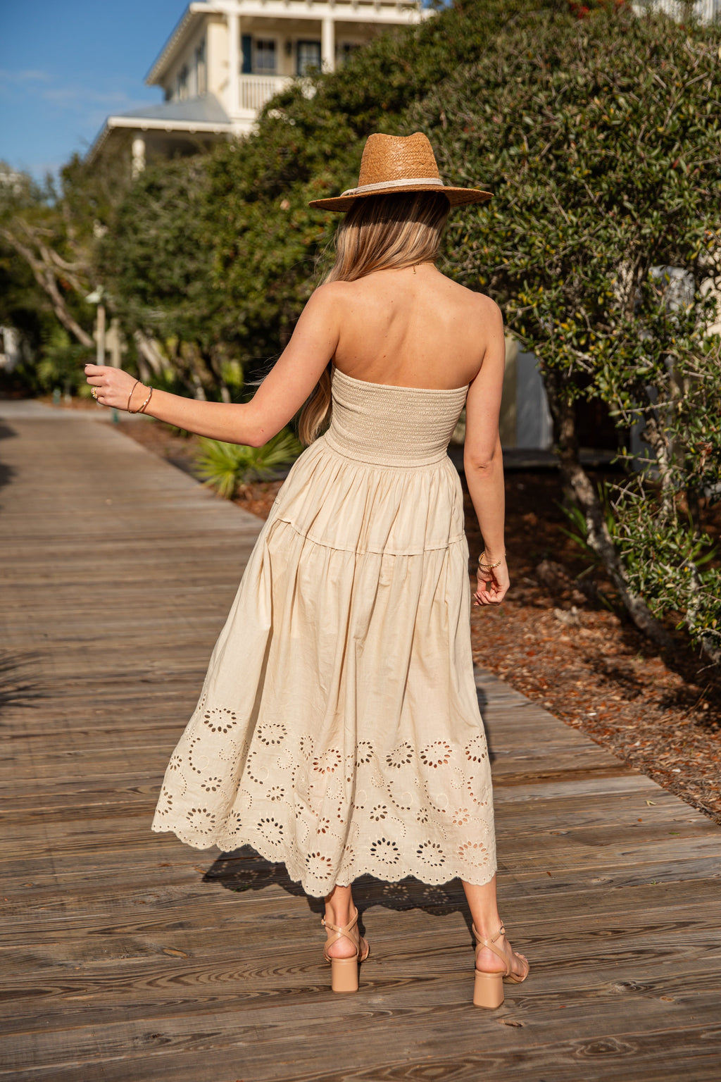 FINAL SALE - Sandy Secrets Eyelet Taupe Maxi Dress