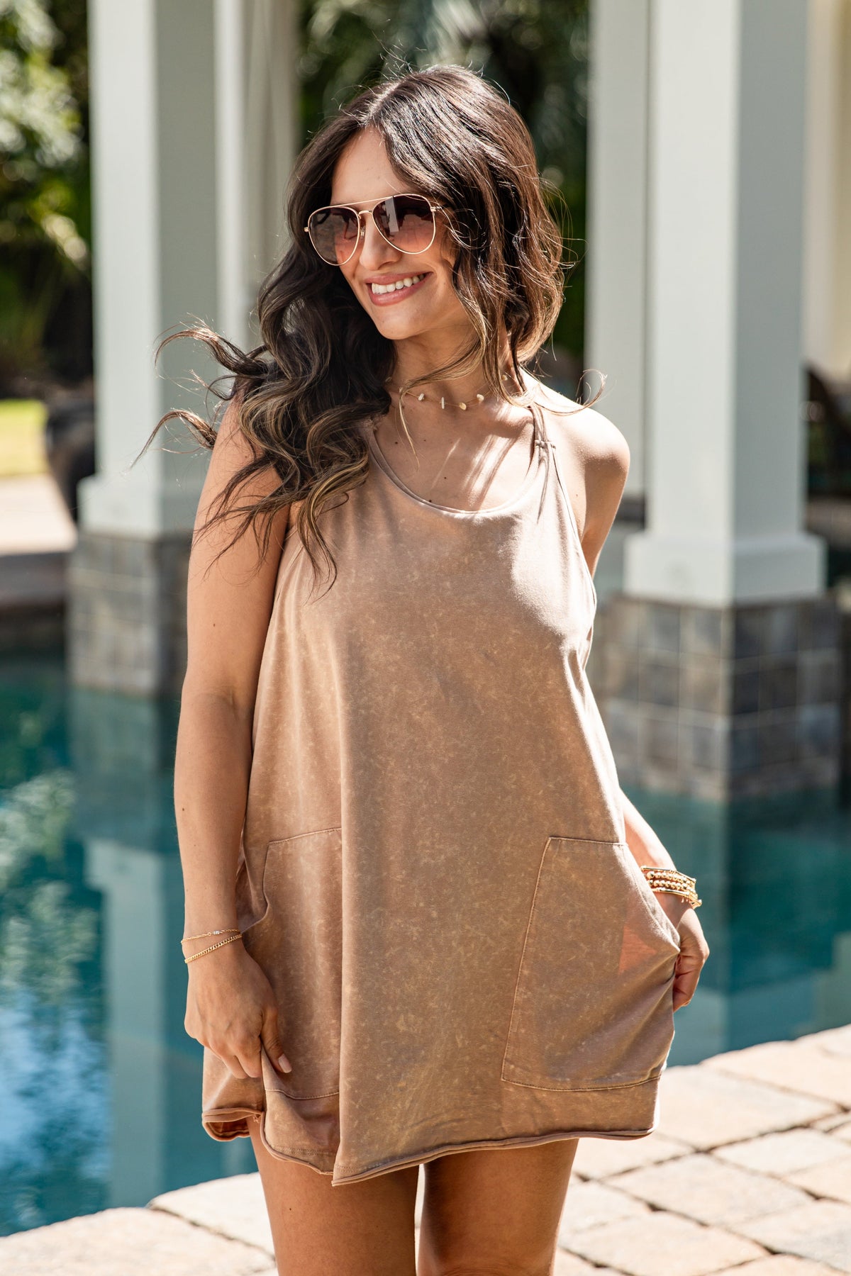FINAL SALE - Golden Glow Mineral Wash Romper Dress