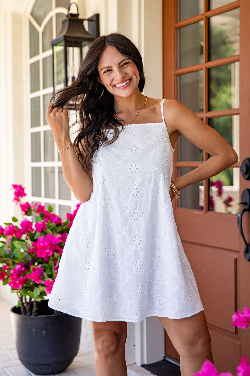 Summer Glow White Eyelet Mini Dress