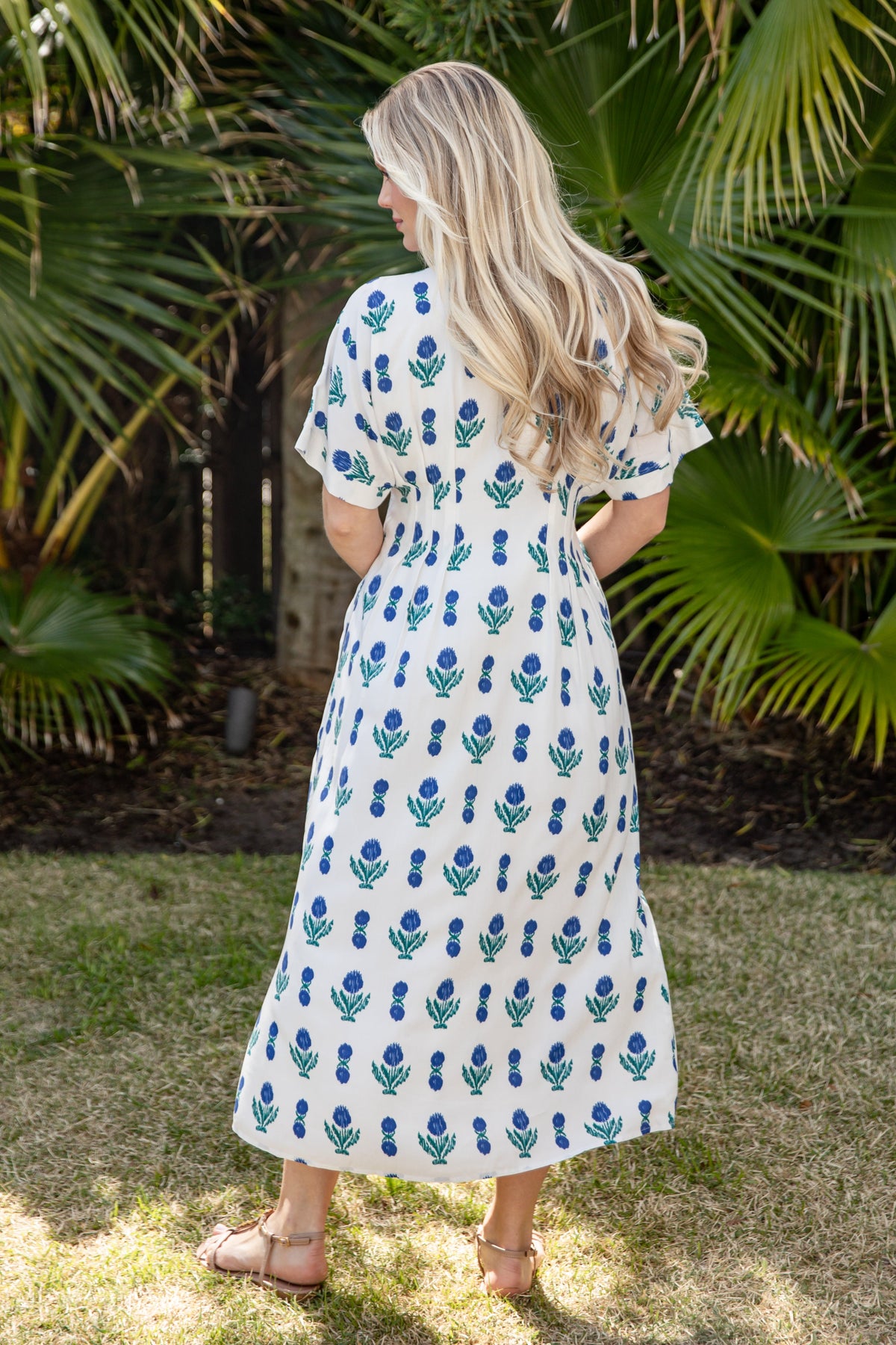 French Florals White Printed Midi Dress