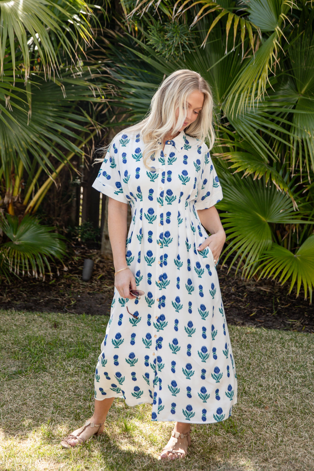 French Florals White Printed Midi Dress
