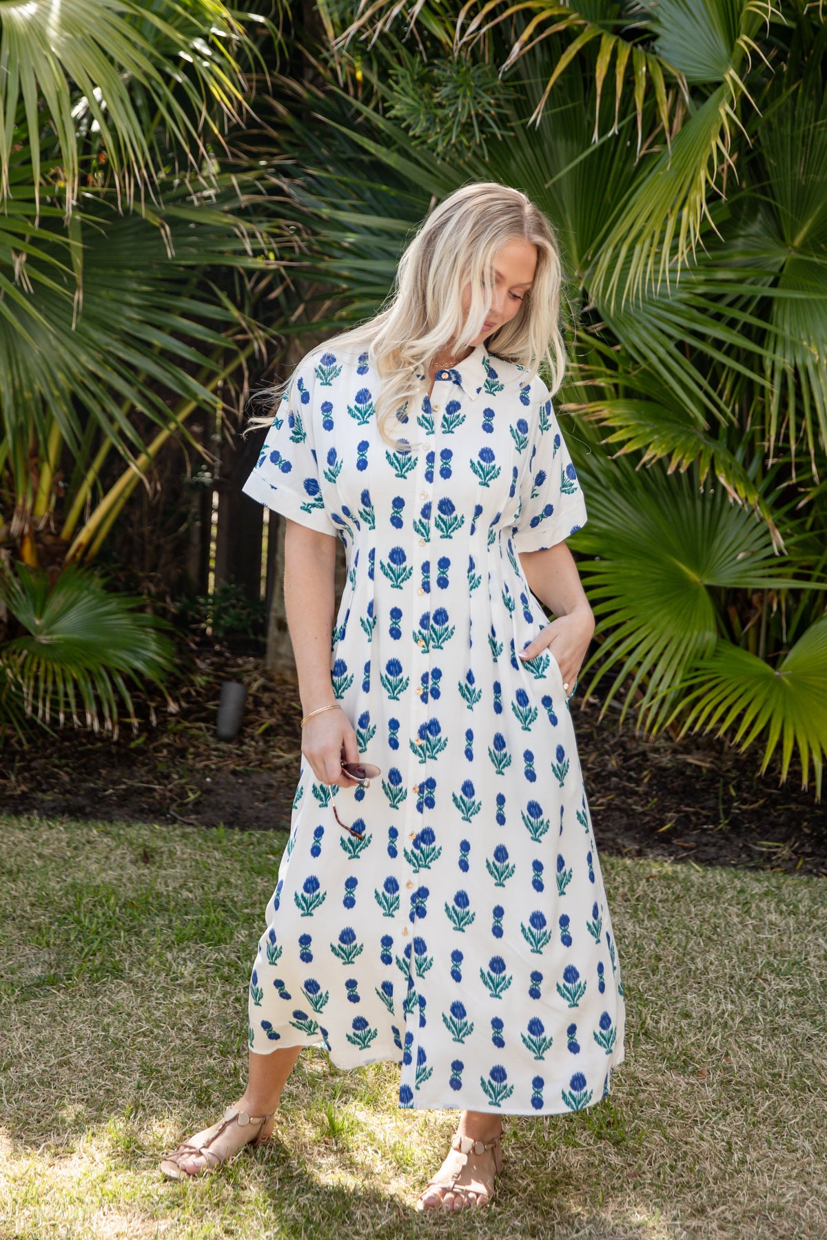 French Florals White Printed Midi Dress