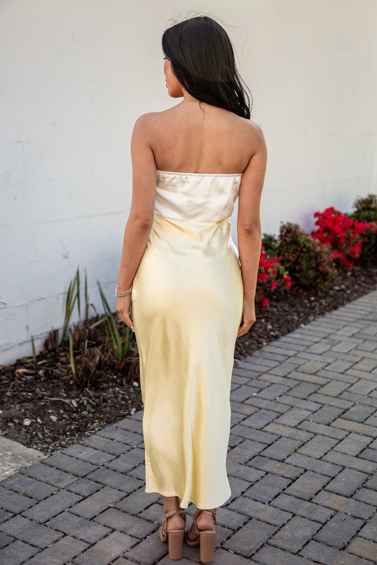 Unforgettable Entrance Yellow Bow Satin Midi Dress
