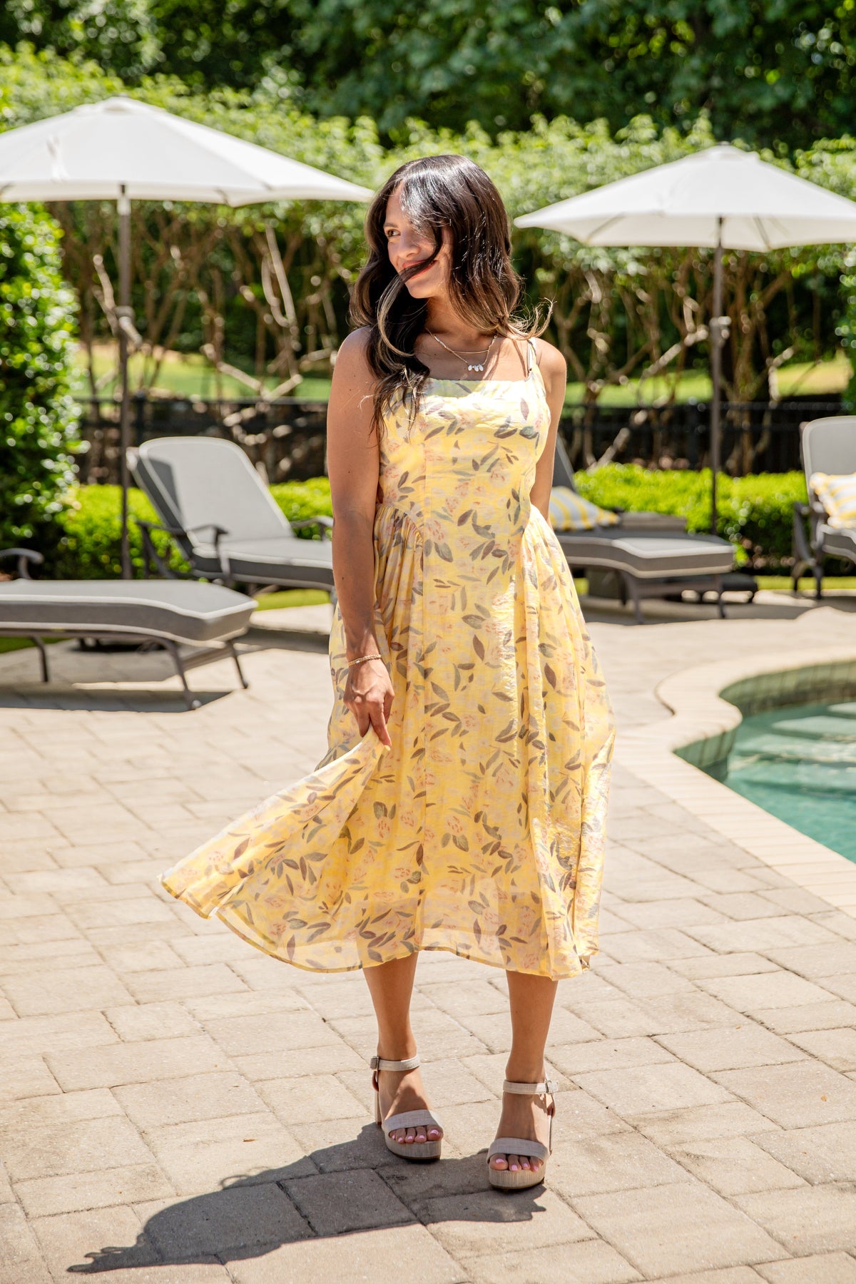 Tuscan Sunshine Yellow Floral Midi Dress
